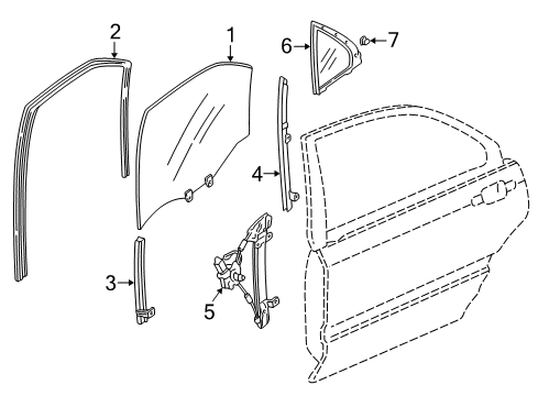 2000 Acura RL Rear Door - Glass & Hardware Regulator Assembly, Right Rear Door Power Diagram for 72710-SZ3-A03