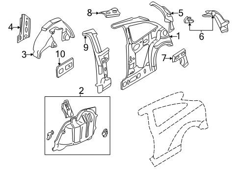 2005 Ford Focus Inner Structure - Quarter Panel Reinforcement Diagram for YS4Z-6129453-AA