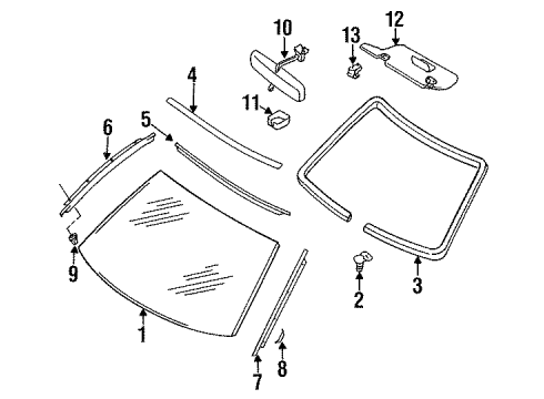 1995 Nissan Maxima Windshield Glass, Interior Trim, Reveal Moldings Mirror Inside Cover Diagram for 96329-31U01