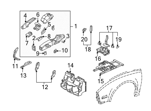 2002 Acura NSX Inner Components - Fender Plate, SSt Hold Diagram for 60511-SL0-A02