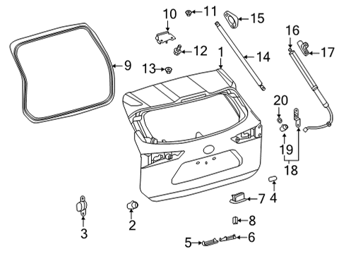 2020 Toyota Highlander Lift Gate Lift Cylinder Diagram for 68950-0E150