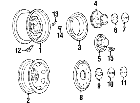 1993 GMC C2500 Suburban Wheels Wheel Rim Assembly-16X6.5 Front *Black Diagram for 9591153