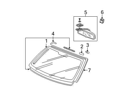 2007 Honda Fit Windshield Glass, Reveal Moldings Base, Stay Diagram for 76401-SFA-003