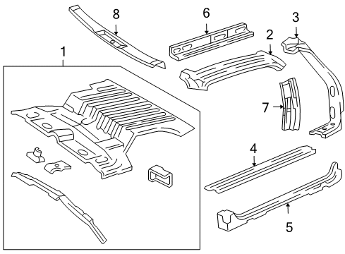 1998 Chevrolet Blazer Rear Floor & Rails, Interior Trim Reinforcement, End Gate Opening Frame Diagram for 12381209