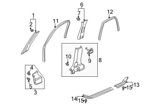 2005 Honda CR-V Interior Trim - Pillars, Rocker & Floor Garnish Assy., R. FR. Pillar *NH425L* (LIGHT SEAGULL GRAY) Diagram for 84101-S9A-N81ZA