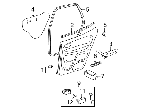 2003 Toyota Sequoia Rear Door Door Trim Panel Diagram for 67630-0C010-B0