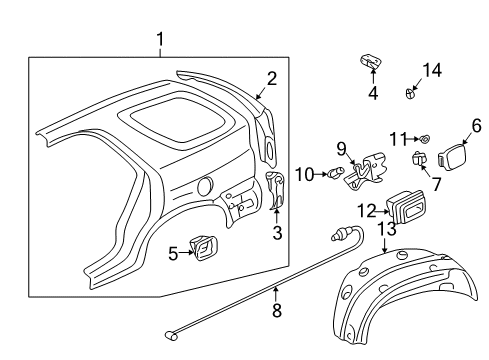 2002 Acura MDX Fuel Door Cover, Left Rear Fender Diagram for 74556-S3V-A01