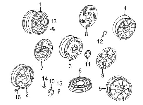 2002 Saturn LW200 Wheels Wheel Rim Assembly, 16X4 Compact Spare Diagram for 9595201