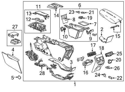 2014 Cadillac XTS Center Console Center Console Diagram for 23158977