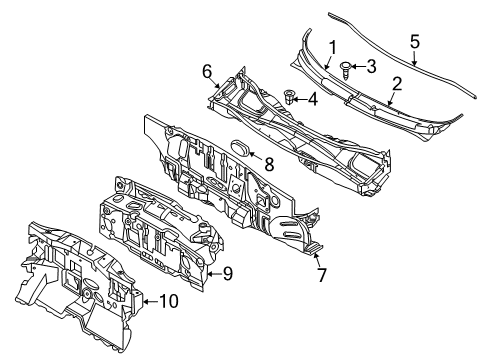 2009 Pontiac G3 Cowl Rear Weatherstrip Diagram for 96648169