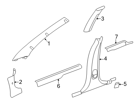 2002 Chrysler Sebring Interior Trim - Pillars, Rocker & Floor Panel-B Pillar Trim Diagram for RC20XT5AG