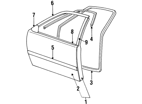 1989 Dodge Colt Door & Components, Exterior Trim -F/DR, RH (WHITE/RED) Side M Diagram for MB608569