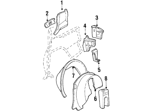 1990 Cadillac DeVille Quarter Panel - Inner Structure & Rails Ext-Quarter Inner Upper Panel Diagram for 20640745