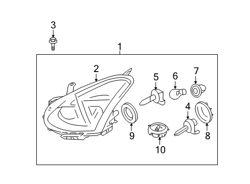 2011 Nissan Rogue Bulbs Headlamp Housing Assembly, Driver Side Diagram for 26075-1VK1A