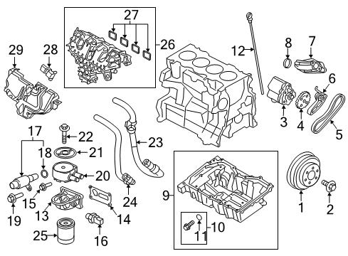 2016 Ford Explorer Engine Parts, Mounts, Cylinder Head & Valves, Camshaft & Timing, Variable Valve Timing, Oil Pan, Oil Pump, Balance Shafts, Crankshaft & Bearings, Pistons, Rings & Bearings Adapter Gasket Diagram for FB5Z-6840-A