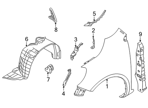 2020 Nissan Versa Fender & Components Protector-Front Fender, LH Diagram for 63841-5EE0A