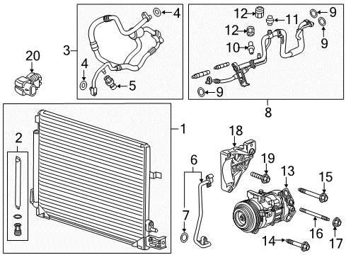 2020 Chevrolet Camaro A/C Condenser, Compressor & Lines Clutch & Pulley Diagram for 84815640