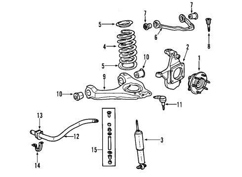 2008 Chevrolet Avalanche Front Suspension Components, Lower Control Arm, Upper Control Arm, Ride Control, Stabilizer Bar Shock Absorber Diagram for 19368455