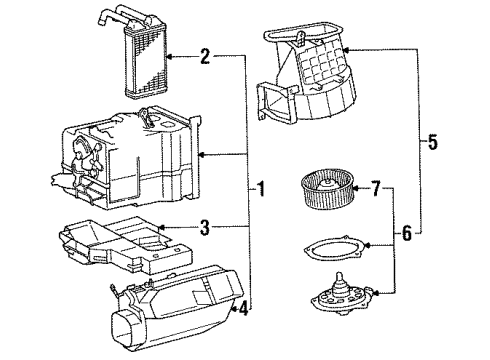 1992 Toyota Paseo Blower Motor & Fan Heater Assembly Diagram for 87150-16250