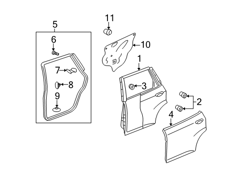 2013 Honda Fit Rear Door Seal, R. RR. Door Hole Diagram for 72821-TK6-A10