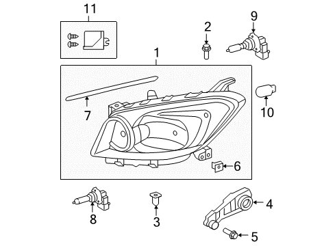 2009 Toyota RAV4 Headlamps Headlamp Assembly Diagram for 81130-42470