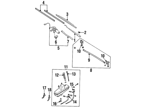 1990 Nissan 300ZX Wiper & Washer Components Window Wiper Blade Assembly Diagram for B8890-61U65