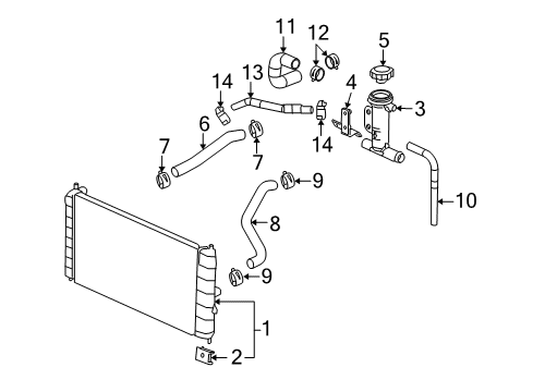 2005 Saturn Ion Radiator & Components Charging Air Cooler Coolant Hose Diagram for 22697111