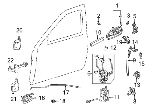 1998 Honda Civic Front Door Lock Assembly, Left Front Door Diagram for 72150-S04-A02