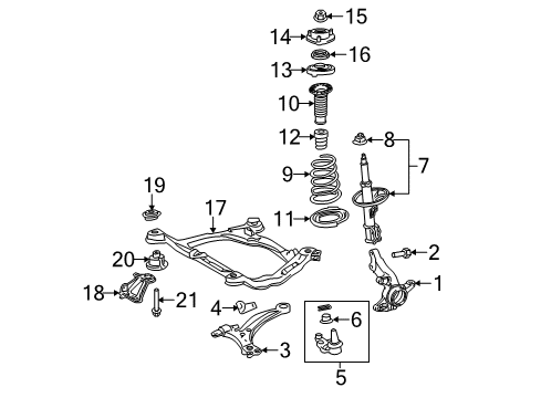 2020 Toyota Sienna Front Suspension Components, Lower Control Arm, Stabilizer Bar Upper Spring Insulator Diagram for 48157-08020