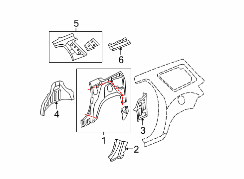 2007 GMC Acadia Inner Structure - Quarter Panel Lower Quarter Panel Diagram for 20759915