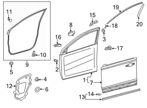 2020 Toyota RAV4 Front Door Cylinder & Keys Diagram for 69052-0R090