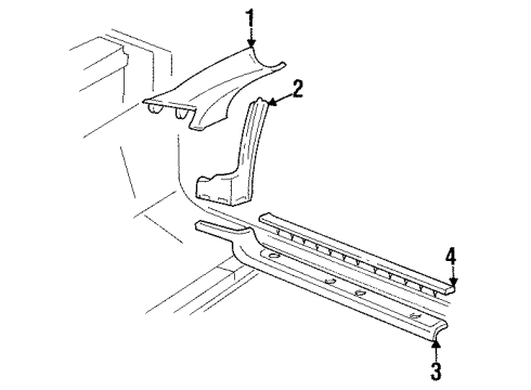 1995 Buick Riviera Interior Trim - Pillars, Rocker & Floor MOLDING, Windshield Garnish Molding Diagram for 25634965