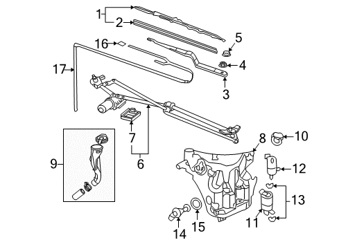 2006 Buick Rendezvous Wiper & Washer Components Hose, Windshield Washer Pump Diagram for 12494799