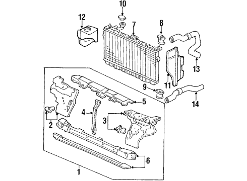 1987 Acura Legend Radiator & Components, Radiator Support Cap, Reserve Tank Diagram for 19102-PA0-020