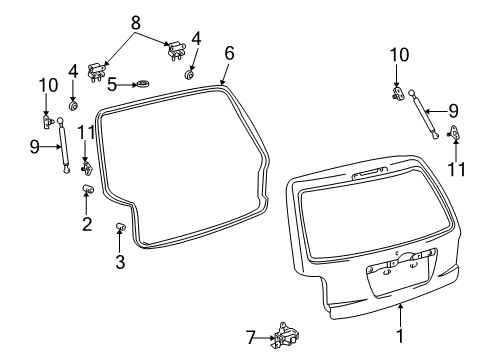 2001 Toyota Highlander Lift Gate Lift Cylinder Diagram for 68960-49025