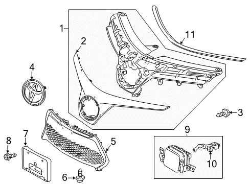2019 Toyota Corolla Grille & Components Upper Seal Diagram for 53395-02210