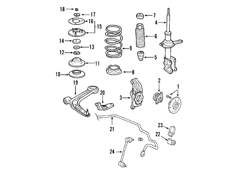 2001 Honda Insight Front Suspension Components, Lower Control Arm, Stabilizer Bar Hub Assembly, Front Diagram for 44600-S87-A00
