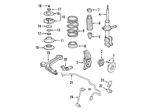 2005 Honda Insight Front Suspension Components, Lower Control Arm, Stabilizer Bar Holder, Front Stabilizer Diagram for 51308-S3Y-J00