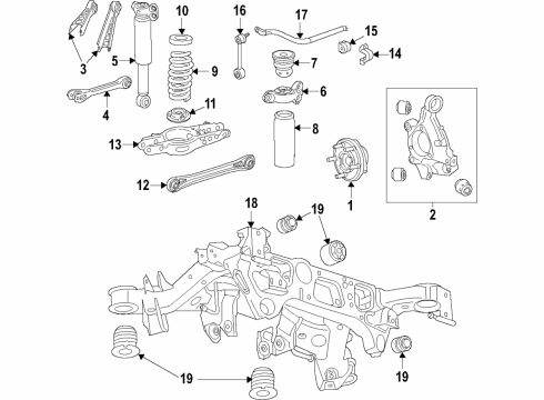 2019 Chevrolet Camaro Rear Suspension, Lower Control Arm, Upper Control Arm, Stabilizer Bar, Suspension Components Trailing Arm Diagram for 84048678