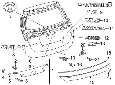 2016 Toyota RAV4 Exterior Trim - Lift Gate Nameplate Diagram for 75445-42011