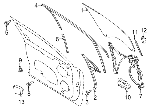 2017 Ford Fusion Front Door Glass Retainer Diagram for DS7Z-54215A04-B