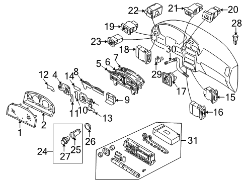 2001 Infiniti QX4 Switches Switch Assy Diagram for 25320-75A0E