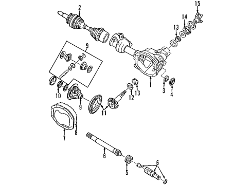 2003 Lincoln Aviator Front Axle, Differential, Drive Axles, Propeller Shaft Pinion Bearings Diagram for 1L2Z-3N106-AA