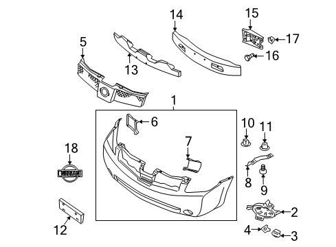 2005 Nissan Quest Front Bumper Bracket-License Plate Diagram for 96210-5Z000