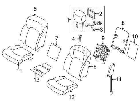 2017 Infiniti QX80 Driver Seat Components Pad Front Seat Cushion Diagram for 87361-5ZM5A