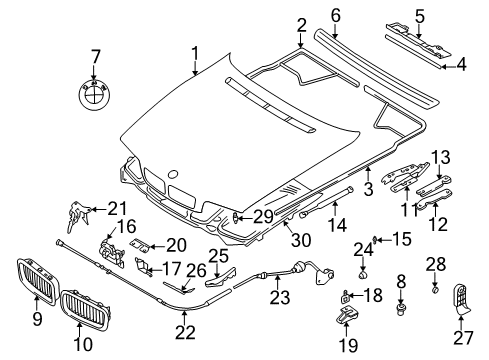 2000 BMW 740iL Hood & Components Left Bowden Cable Cover Diagram for 51238186897