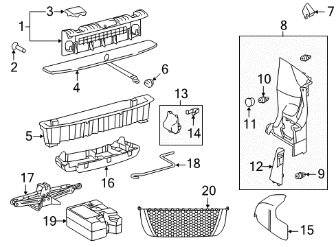 2015 Scion iQ Interior Trim - Rear Body Side Trim Panel Fastener Diagram for 64949-74020