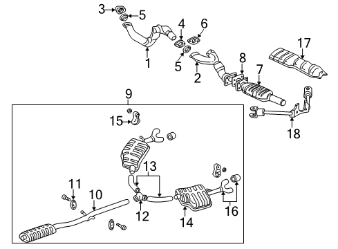 2001 Cadillac Seville Exhaust Components Exhaust Muffler Assembly (W/ Exhaust & T/Pipe & 3Way Catalytic Converter Diagram for 88959330