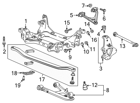 2019 Chevrolet Corvette Rear Suspension, Lower Control Arm, Upper Control Arm, Ride Control, Stabilizer Bar, Suspension Components Adjust Link Diagram for 23175952