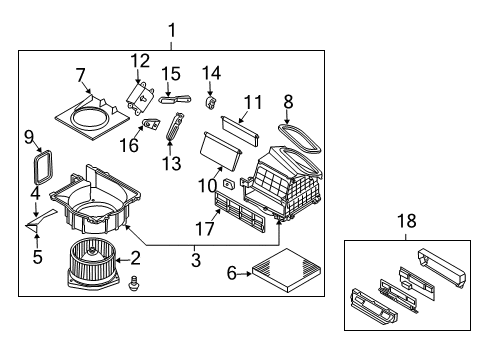 2003 Infiniti G35 A/C & Heater Control Units Blower Assy-Front Diagram for 27200-AM600